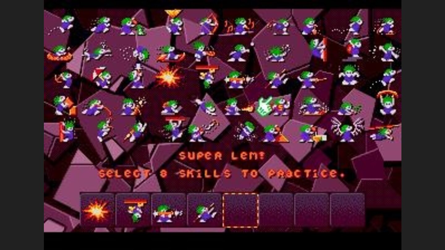 Practice mode. The amount of various lemming jobs is overwhelming