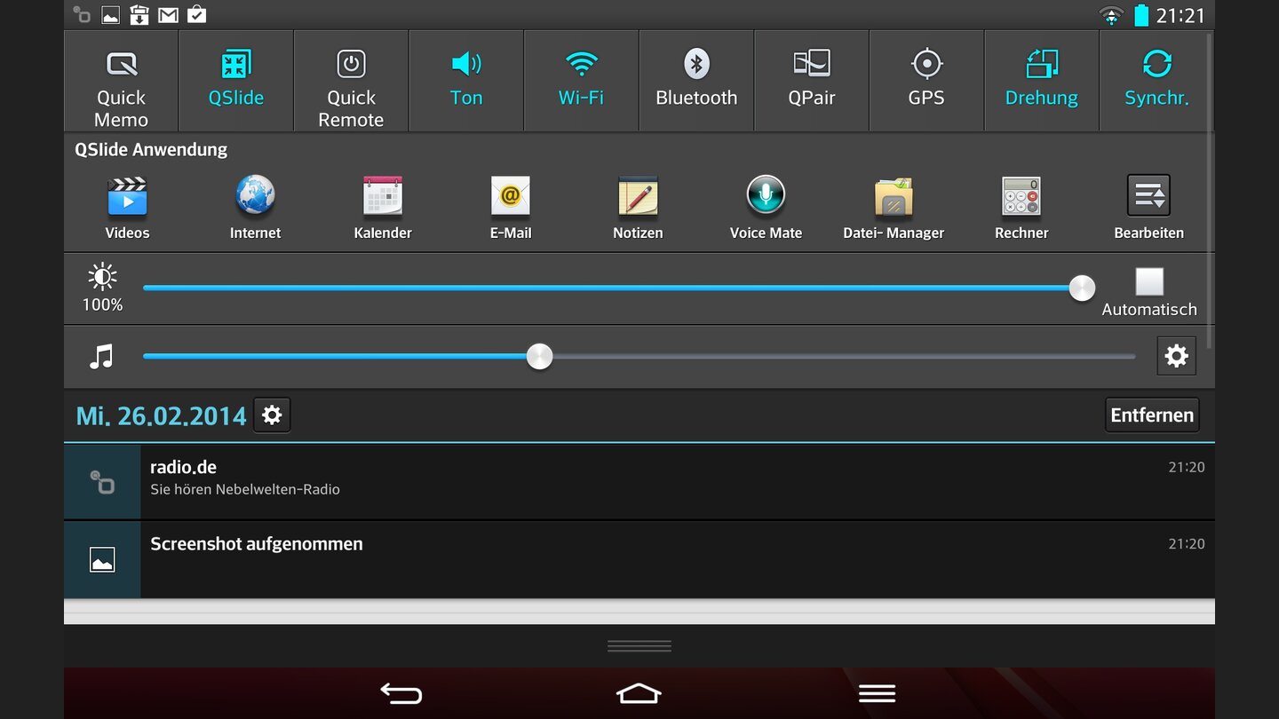 LG G Pad 8.3 - Optionen Screenshot