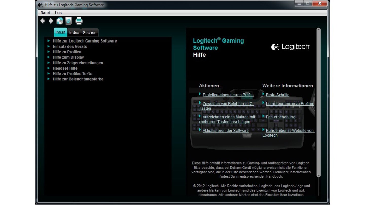 Logitech G600 MMODie umfangreiche Hilfeoption führt Sie in die Tiefen der Treiberkonfiguration ein und hilft bei der Fehlerbehebung. Auch Links zum Logitech-Kundendienst finden Sie hier.