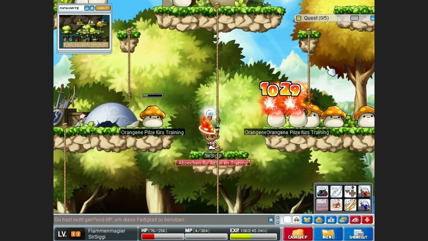 MapleStoryAls Flammenmagier können wir eine kleine Flamme beschwören, die uns im Nahkampf unterstützt.