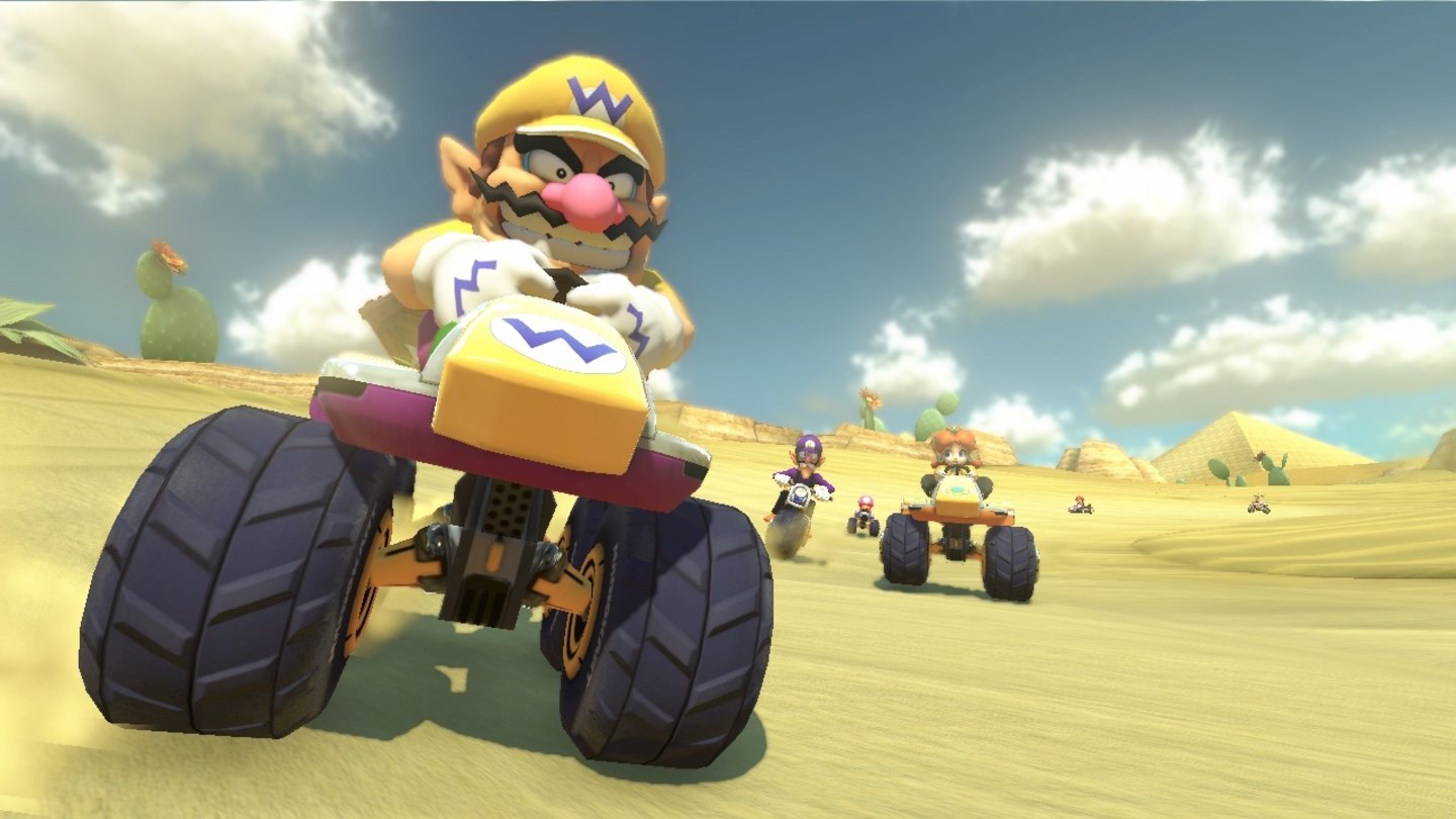 Mario Kart 8Die Strecken im Spiel führen uns unter anderem durch eine Wüste. Eine vollständige Liste der verfügbaren Pisten ist noch nicht bekannt.