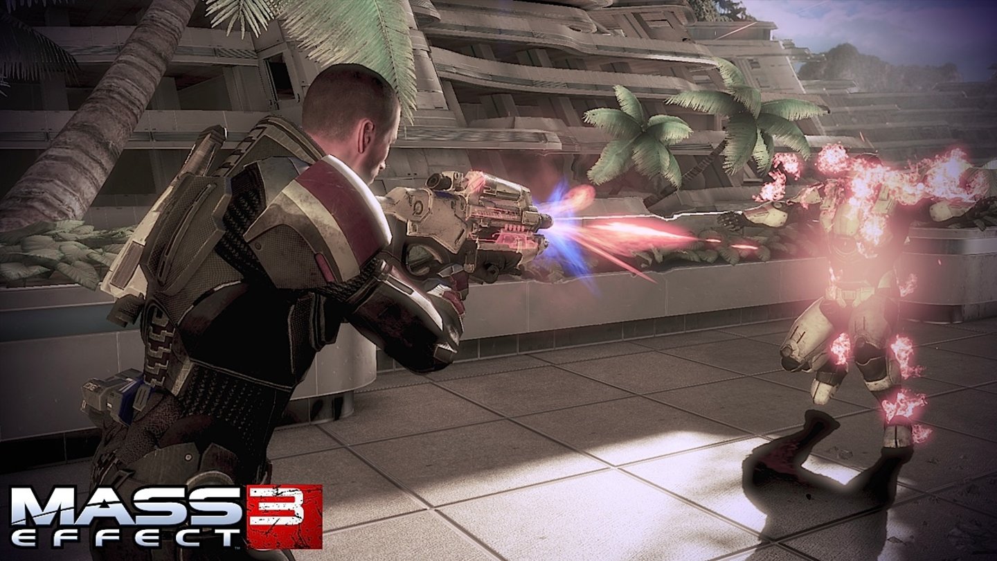 Mass Effect 3Waffen dürfen wir modifizieren und auch die verschiedenen Munitionstypen (hier ein Brandsatz) kehren zurück.