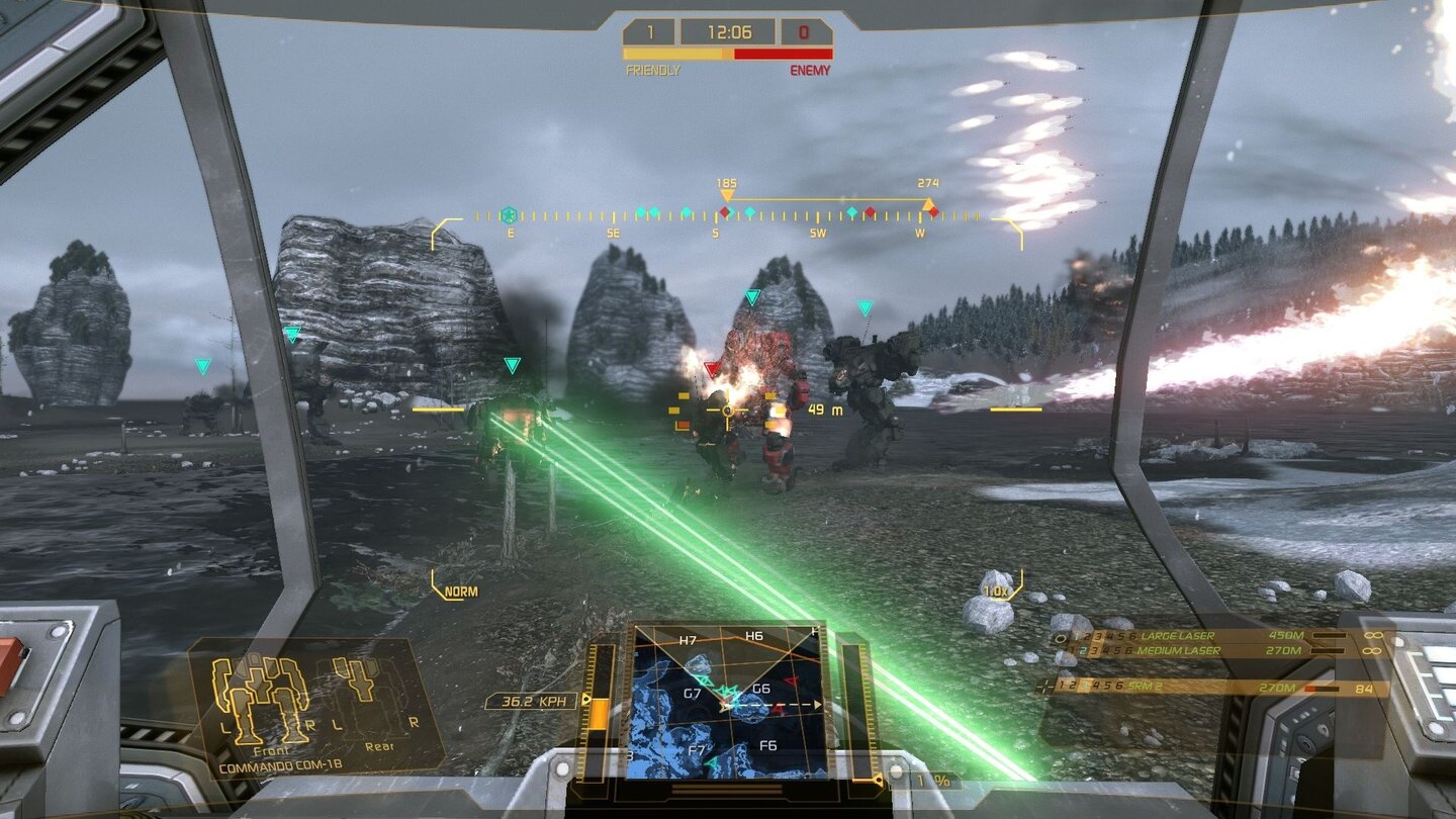 MechWarrior OnlineStrahlen, Raketenschwärme, Flammen, Explosionen: Das Spiel wimmelt nur so von Effekten.