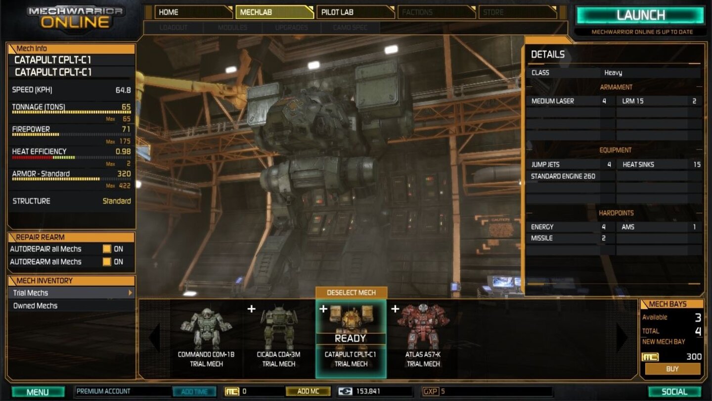 MechWarrior OnlineGratis-Mech Nummer drei: der schwere Catapult.