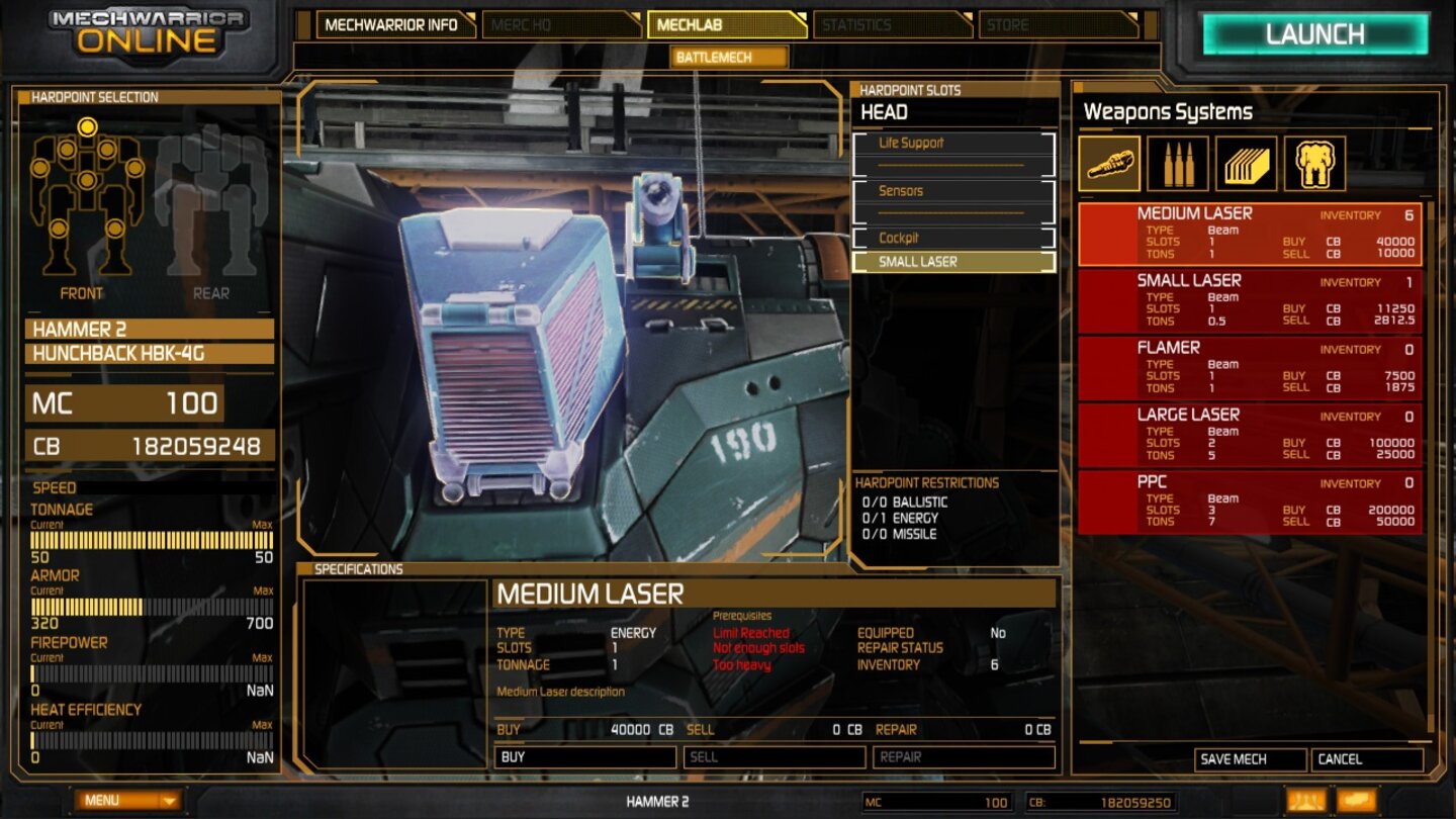 MechWarrior Online - Bilder aus dem Mech-Lab