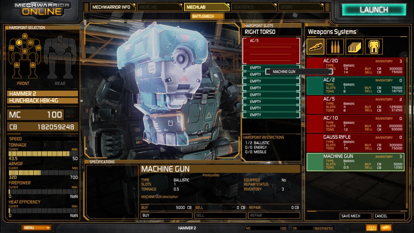MechWarrior Online - Bilder aus dem Mech-Lab