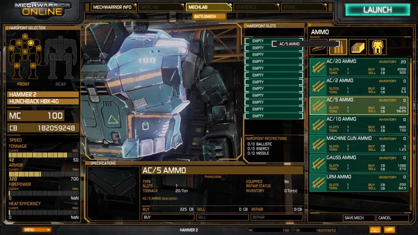 MechWarrior Online - Bilder aus dem Mech-Lab