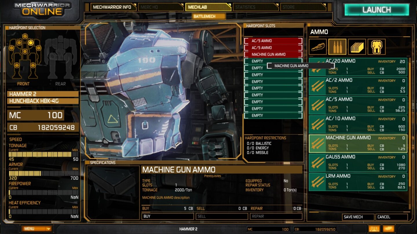 MechWarrior Online - Bilder aus dem Mech-Lab