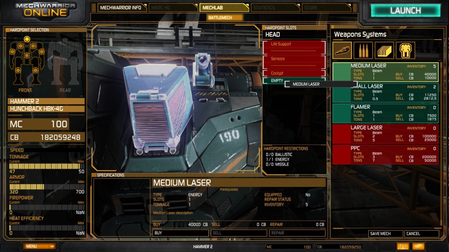 MechWarrior Online - Bilder aus dem Mech-Lab