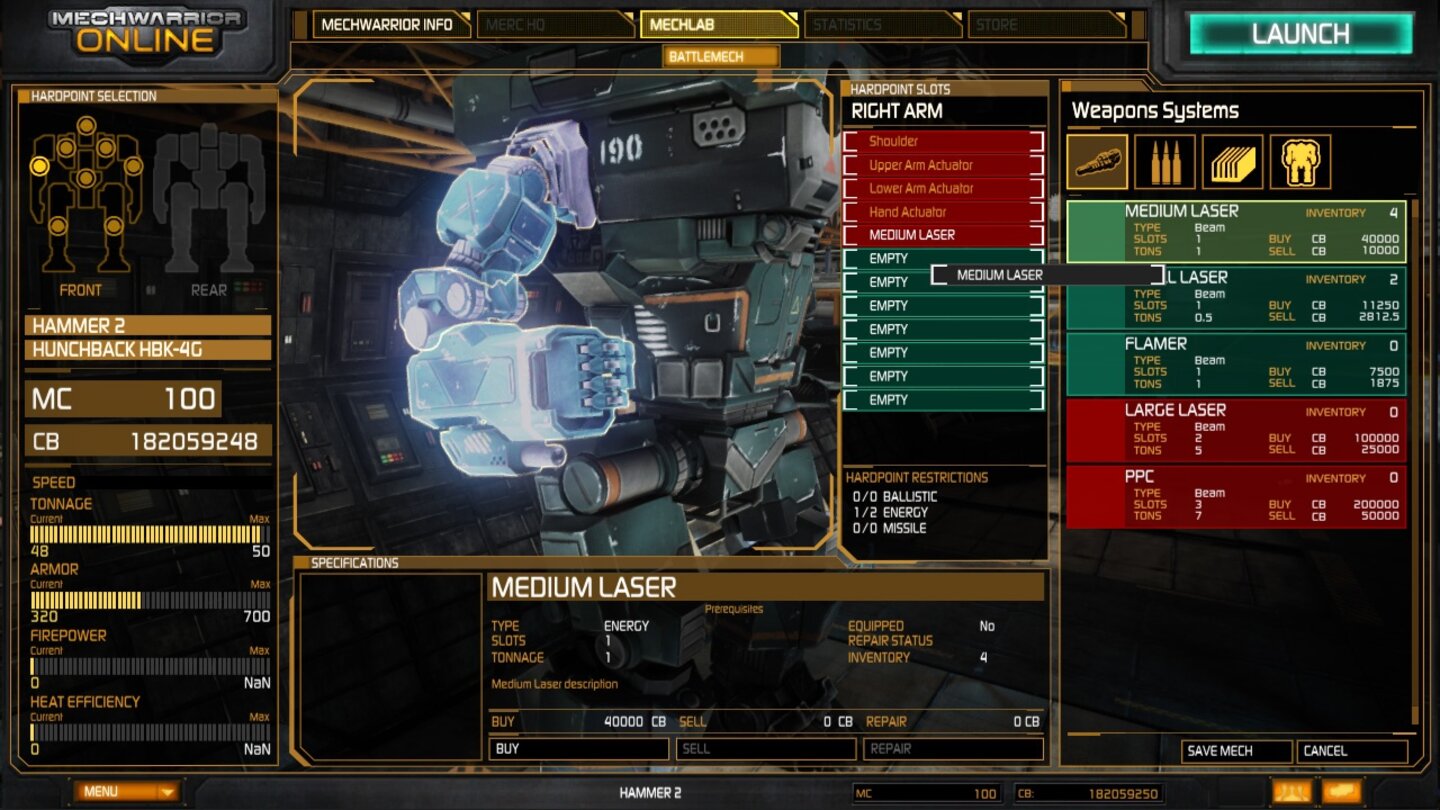 MechWarrior Online - Bilder aus dem Mech-Lab