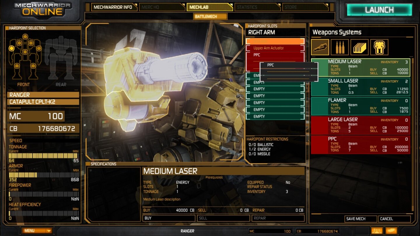 MechWarrior Online - Bilder aus dem Mech-Lab