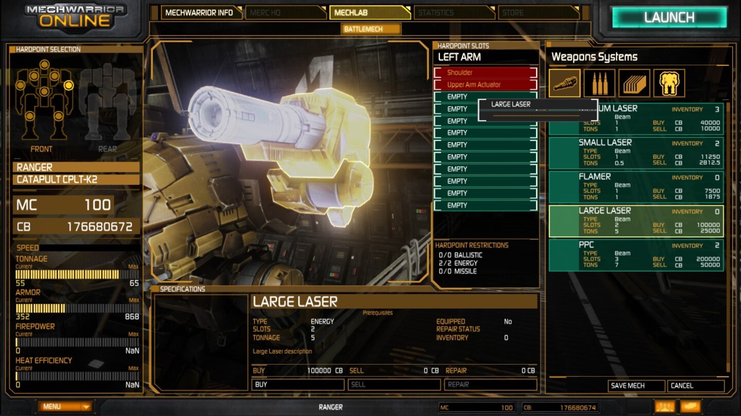 MechWarrior Online - Bilder aus dem Mech-Lab