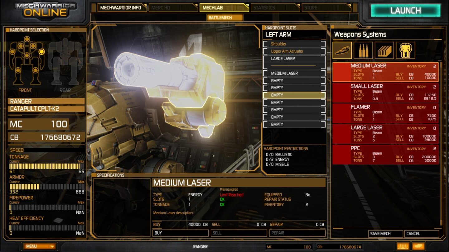 MechWarrior Online - Bilder aus dem Mech-Lab