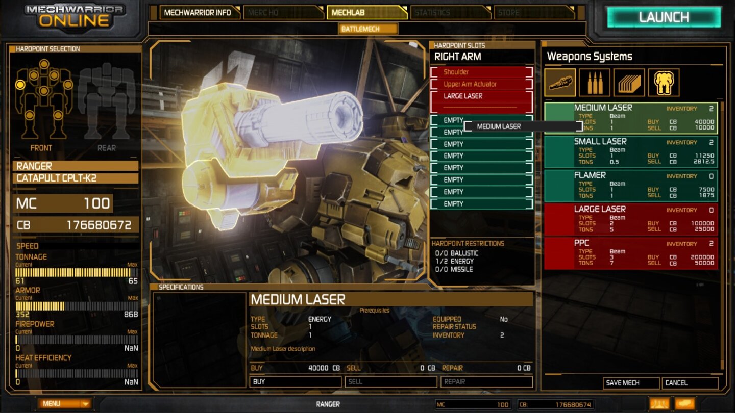 MechWarrior Online - Bilder aus dem Mech-Lab