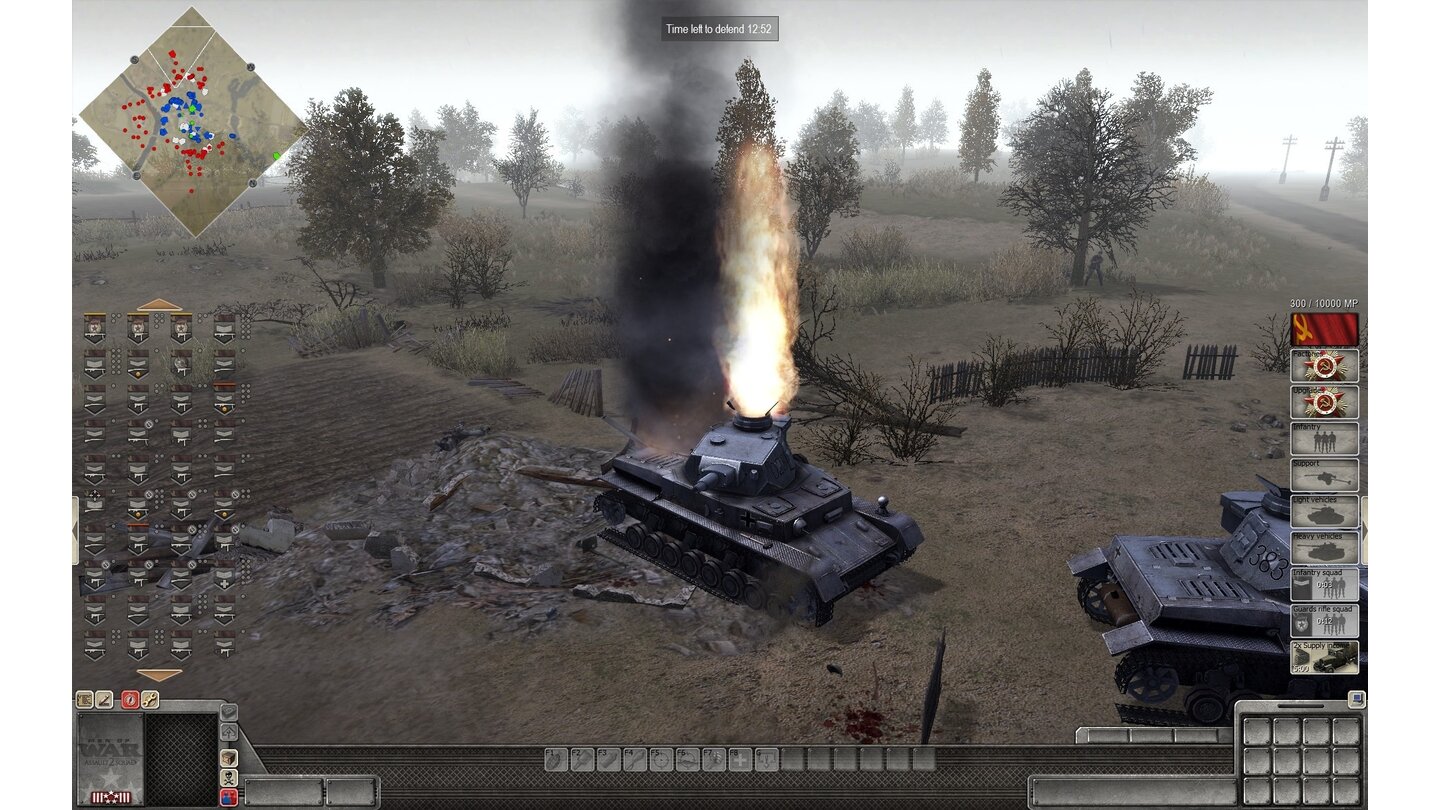 Men of War: Assault Squad 2Dieser Panzer IV explodiert spektakulär mit einer Flammenfontäne aus dem Turm. Wahrscheinlich wurden die Munitionsvorräte getroffen. Von der Besatzung ist nichts zu sehen.