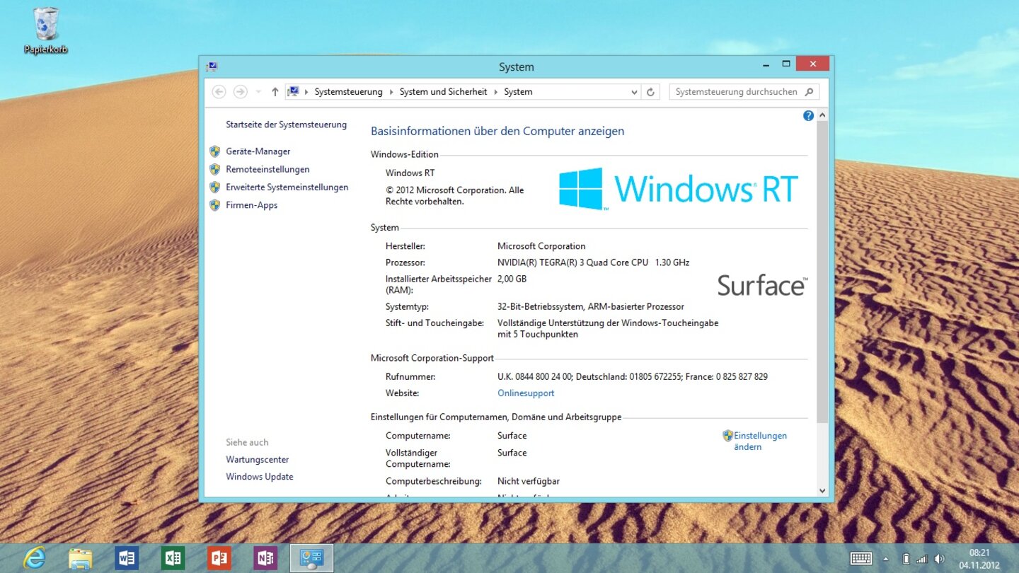 Microsoft Windows 8 RT auf dem Microsoft Surface