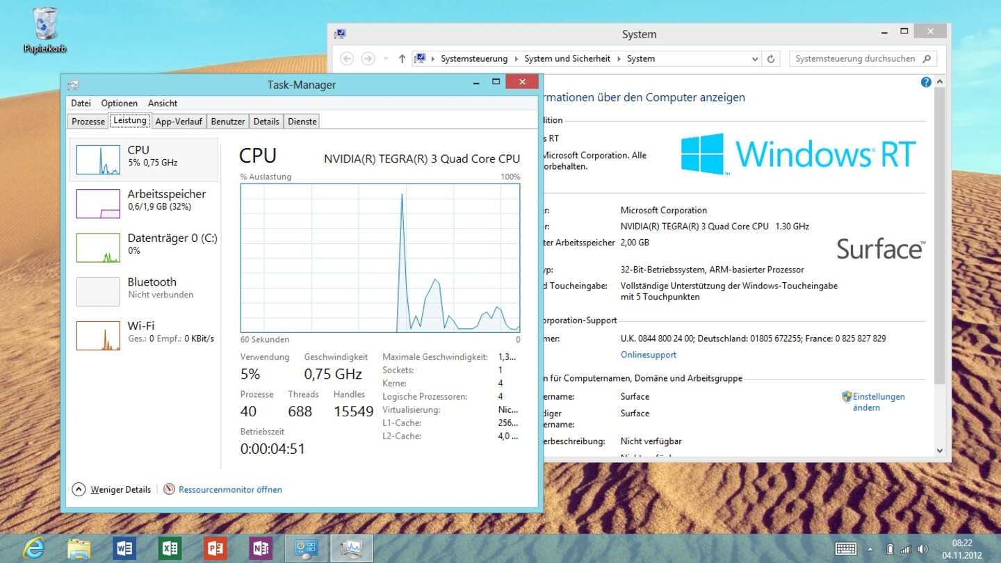Microsoft Windows 8 RT auf dem Microsoft Surface