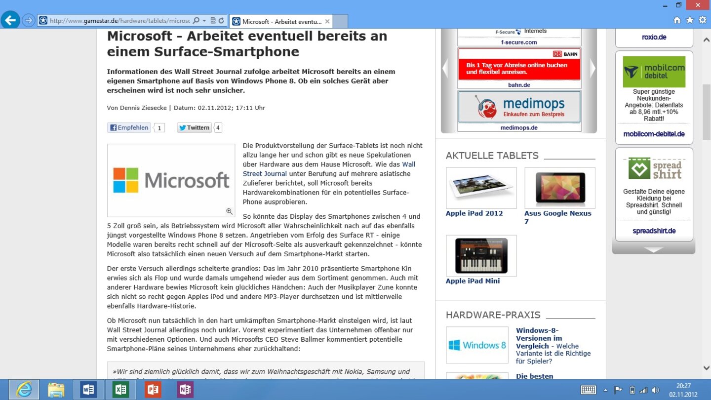Microsoft Windows 8 RT auf dem Microsoft Surface