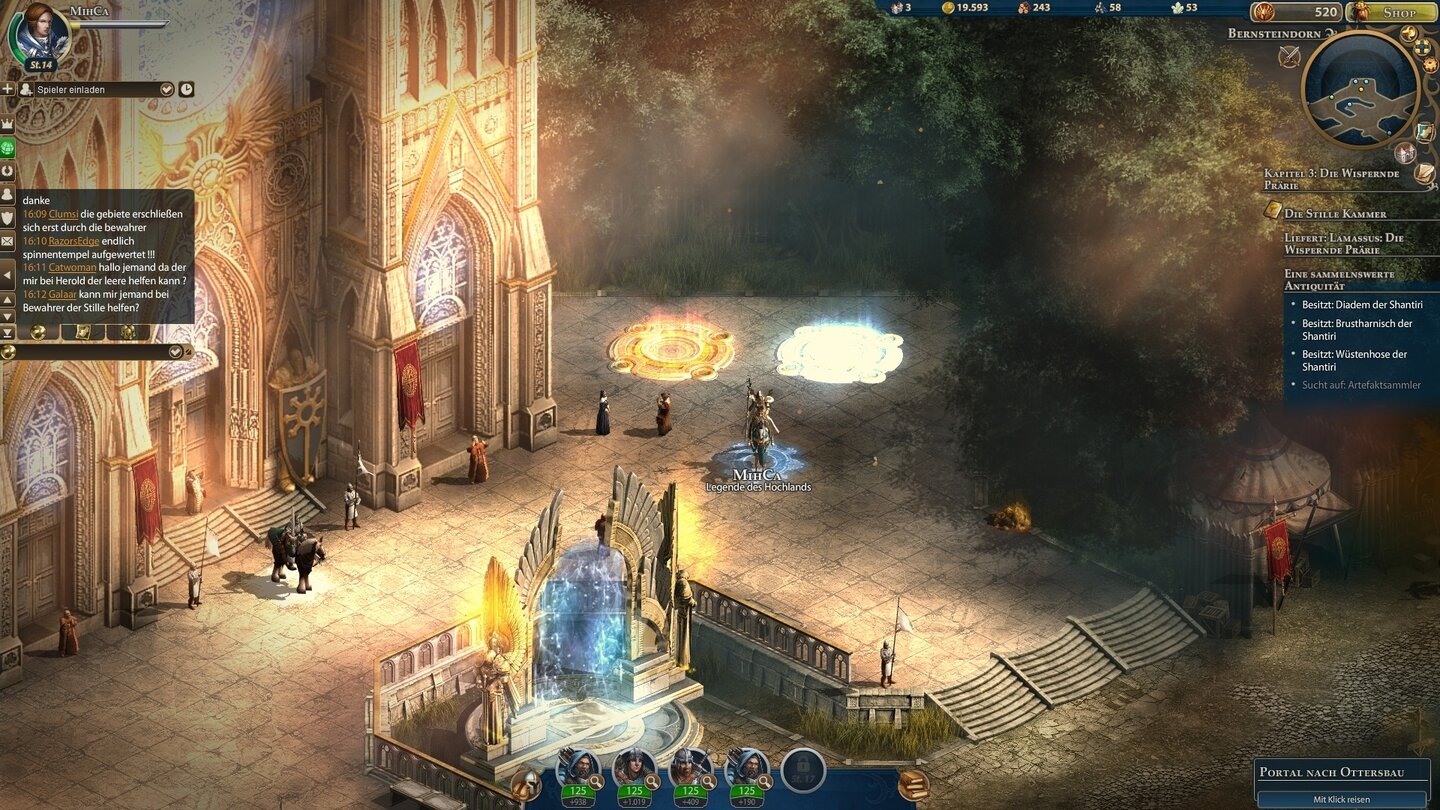 Might & Magic: Heroes OnlineDie begehbaren Städte auf der Landkarte dienen als Hubs, hier warten Portale, Händler und Questgeber.