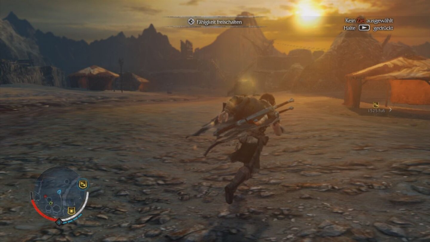 Mittelerde: Mordors Schatten - Screenshots der Last-Gen-Version (Xbox 360 / PS3)Die schicke Beleuchtung rettet die Atmosphäre, das starke Tearing (Zeilenverschiebung in Bildmitte) zerstört sie. (Xbox 360)