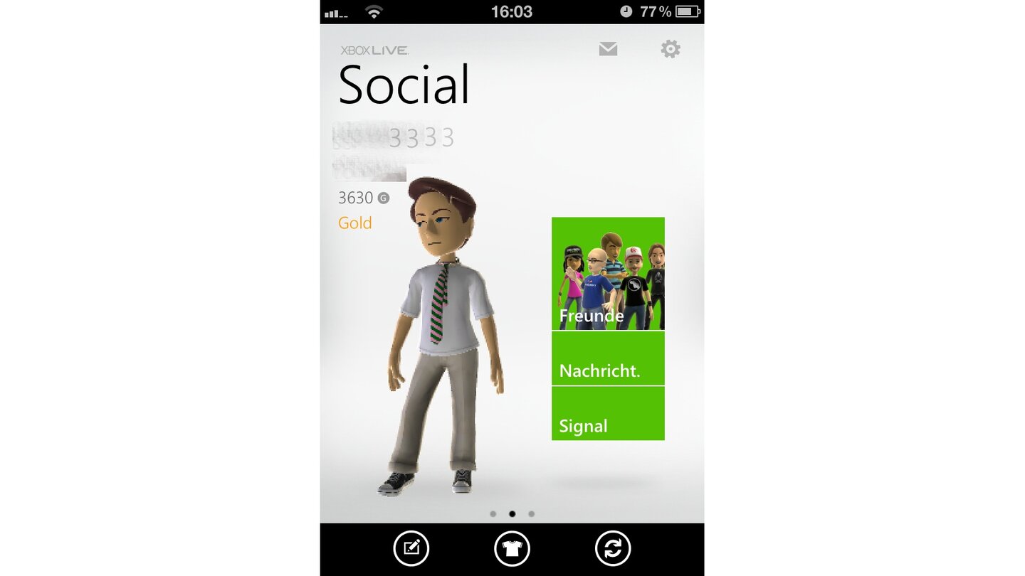 My Xbox LiveMit My Xbox Live haben wir ähnlich wie bei der Steam-App auch von unterwegs jederzeit Zugriff auf alle Community-Funktionen, etwa um erlangte Achievements zu vergleichen, und sogar auf den Shop. Zusätzlich dürfen wir uns kleine Videoclips und Trailer anschauen und in Neuigkeiten rund um die Xbox 360 stöbern. Das Interface ist sehr schick und erinnert an die Metro-Oberfläche von Windows 8.