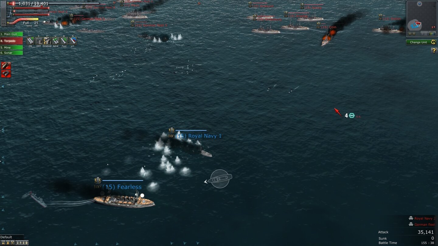 Navy Field 2Leichte Einheiten der Briten (H.M.S. Fearless und der anonyme Zerstörer Royal Navy 1) geraten in mörderisches deutsches Feuer...