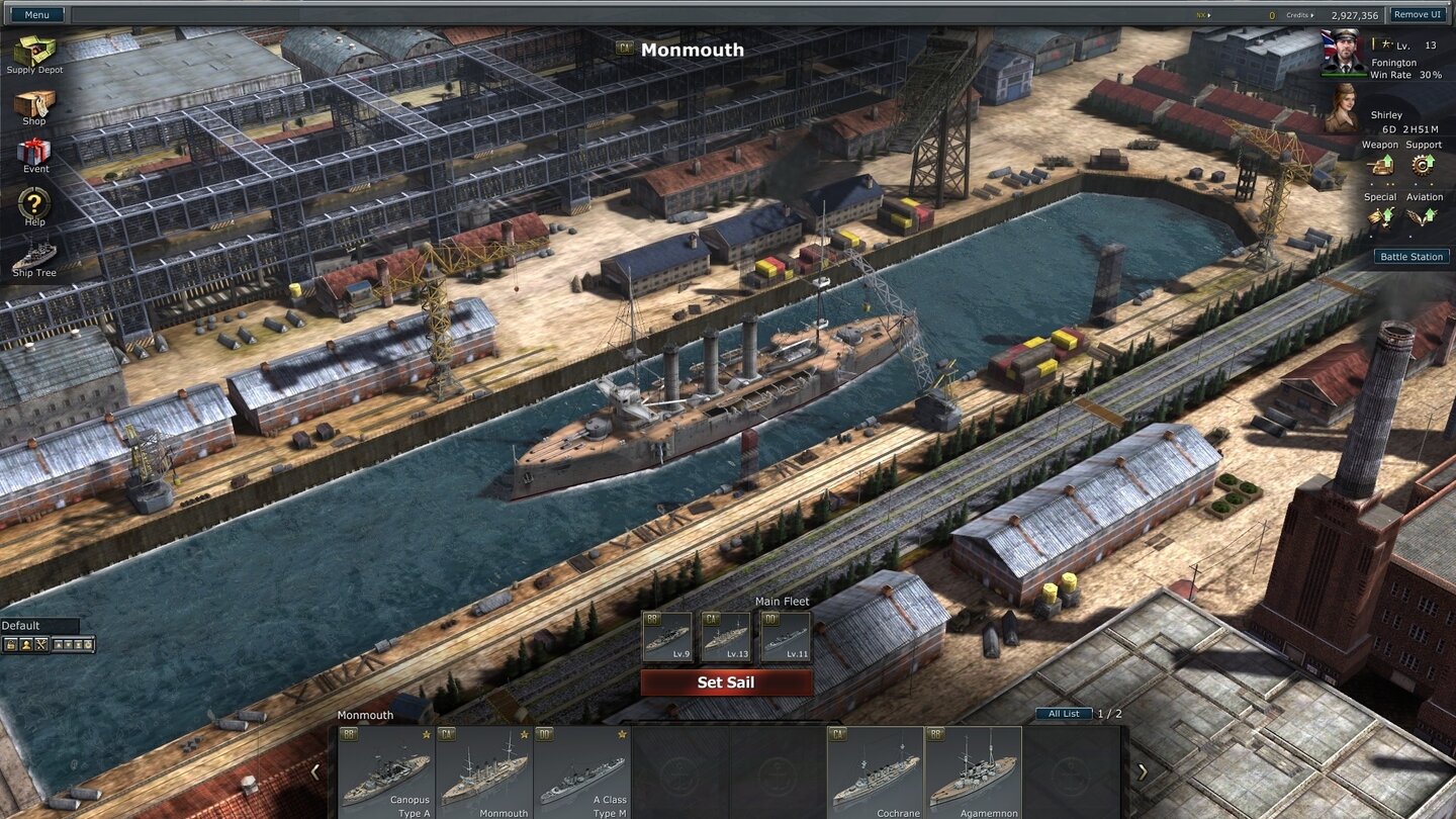 Navy Field 2Zerstörer wirken in den großen Docks, die sogar ganze Flugzeugträger fassen, fast ein wenig verloren.