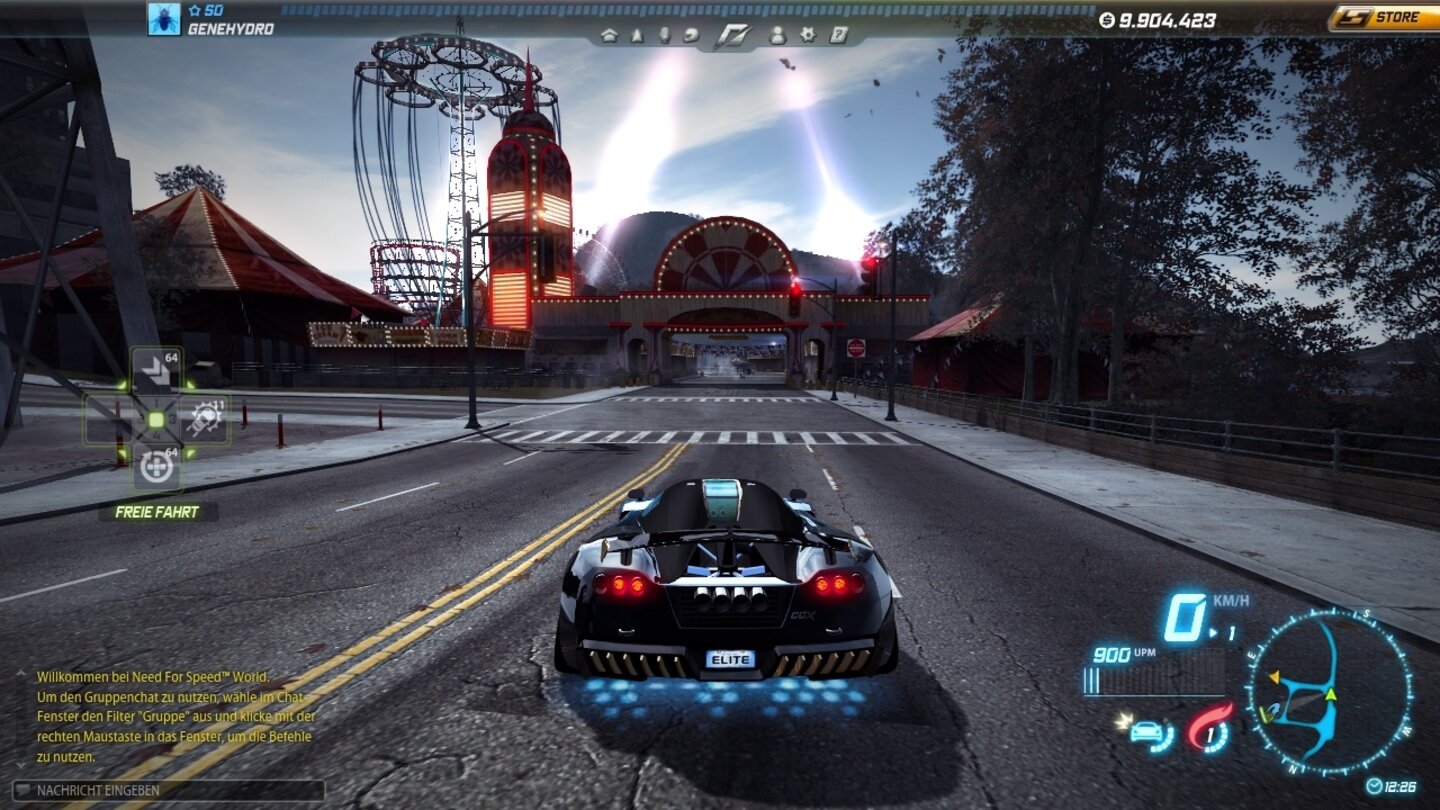 Need for Speed WorldImmer noch ganz hübsch anzusehen: Außergewöhnliche Schauplätze wie dieser Freizeitpark bereichern die Spielwelt.