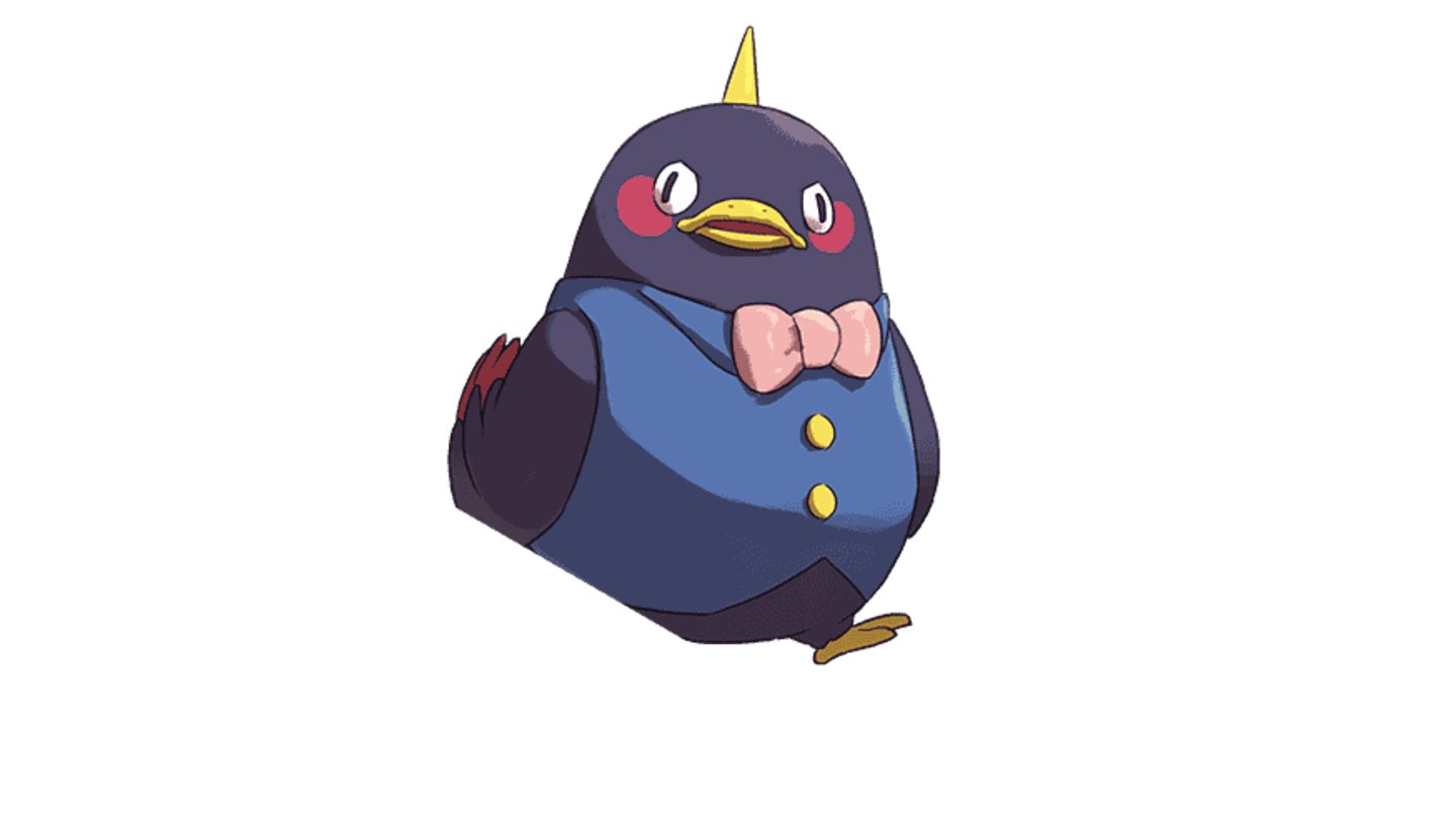 Pinguhorn: Dieser Vertraute sieht aus wie eine Mischung aus einer Quietscheente und einem Pinguin mit Horn. Er trägt edlen Zwirn und ist ein hilfsbereiter Gentleman.