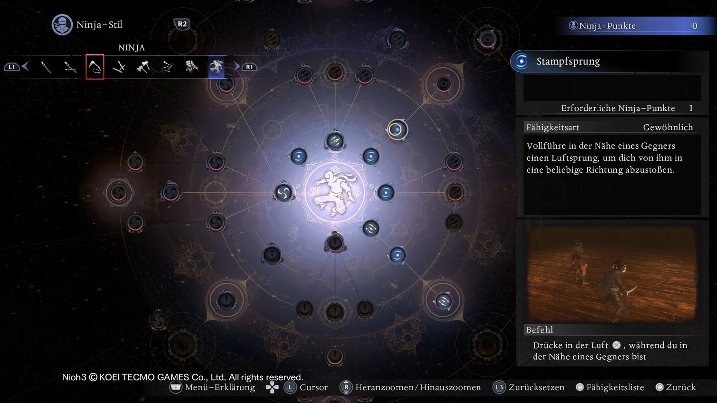 Nioh 3: Unserer Ninja-Form stehen viele Ninjutsu zur Vergügung.