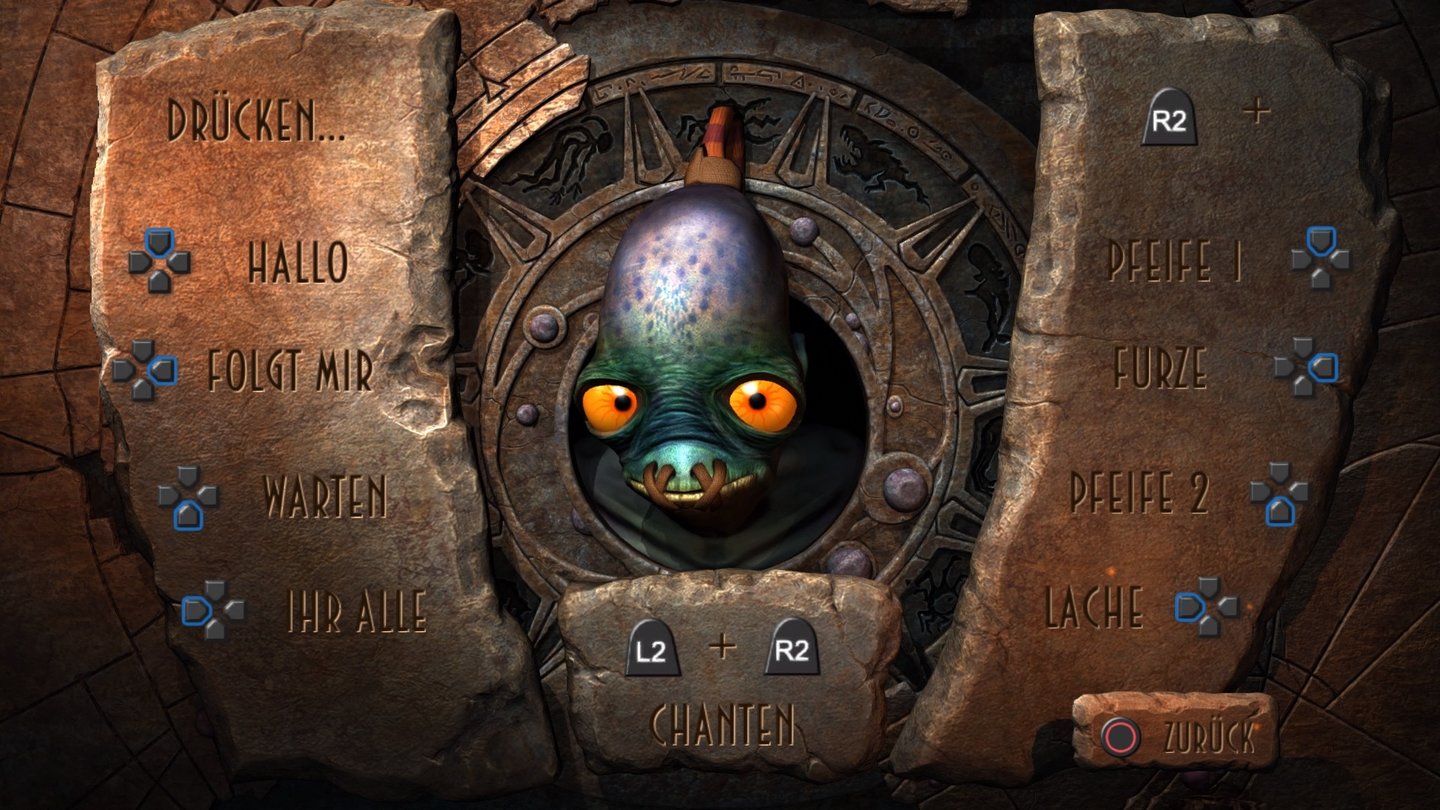 Oddworld: Abe's Oddysee - New 'n' TastyIm Hauptmenü finden wir eine Übersicht über alle GameSpeak-Befehle. Per Tastendruck erteilen wir simple Kommandos oder lassen aus unserem Hinterteil Luft entweichen.