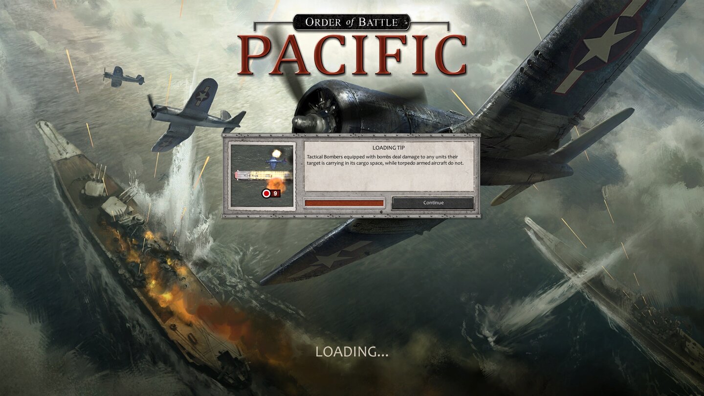 Order of Battle: PacificWichtige Spielkonzepte wie den Unterschied zwischen Torpedo- und Sturzbombern kriegen wir nur per Zufall über die Ladebildschirm-Tipps mit.