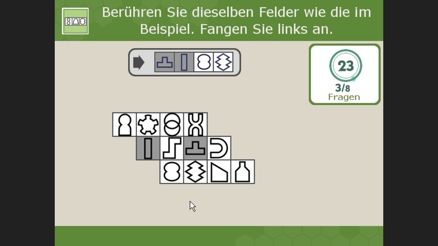Paare 3: Merken Sie sich die angezeigten Symbole, um sie danach wieder auszuwählen.