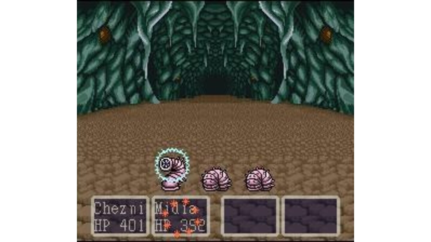 Attacking some rock monsters in a cave