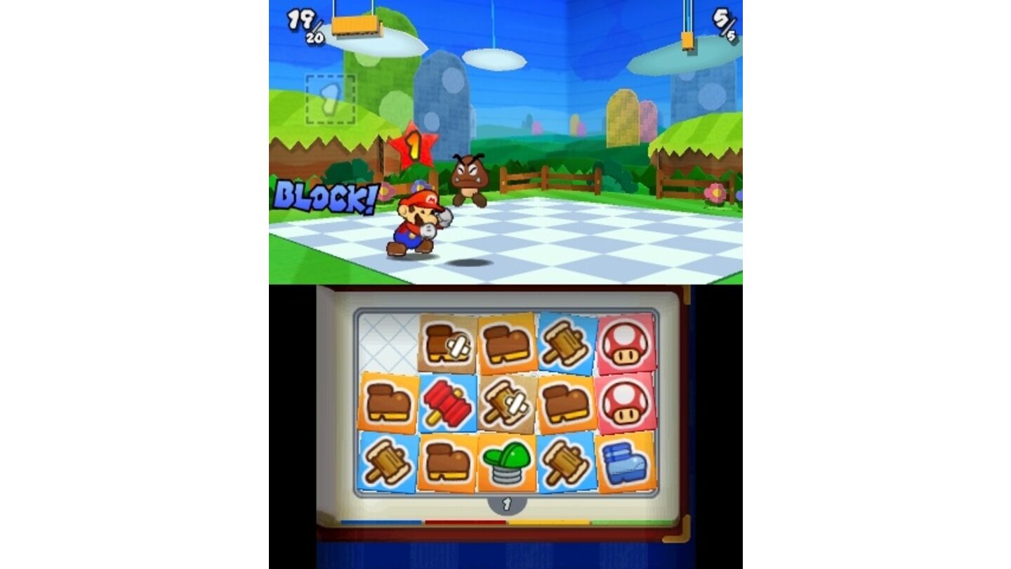 Paper Mario: Sticker StarDrückt ihr im richtigen Moment die A-Taste, blockt Mario wie auch in den vorherigen Teilen.