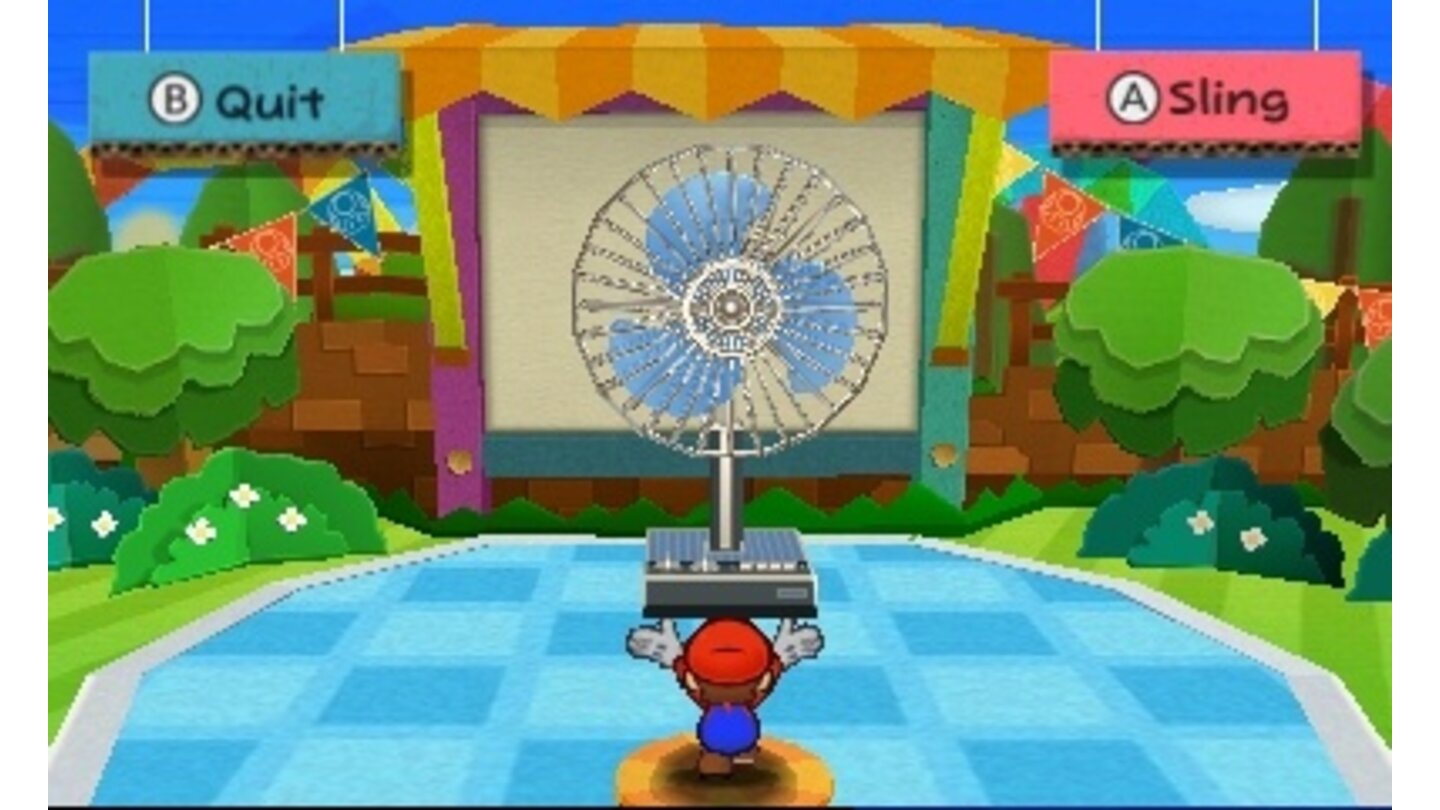 Paper Mario: Sticker StarUm einen gefundenen Gegenstand benutzen zu können, muss man ihn erst auf eine Leinwand werfen, wo er zum Sticker wird.