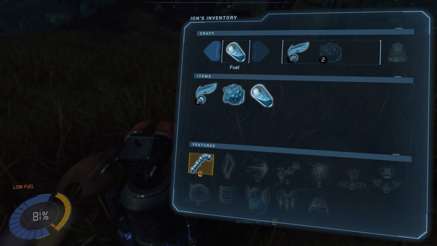 Im Inventar können wir neue Items wie Treibstoff craften.