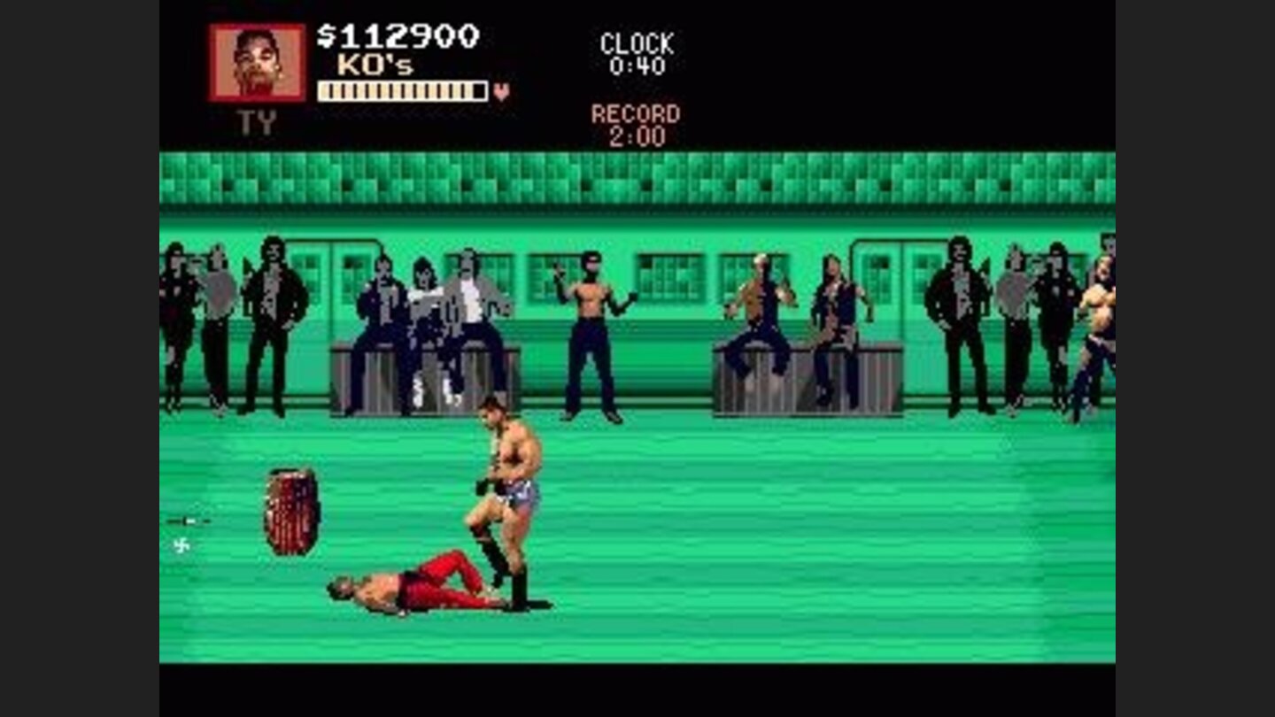 Some opponents have devastating moves like this cannonball run.