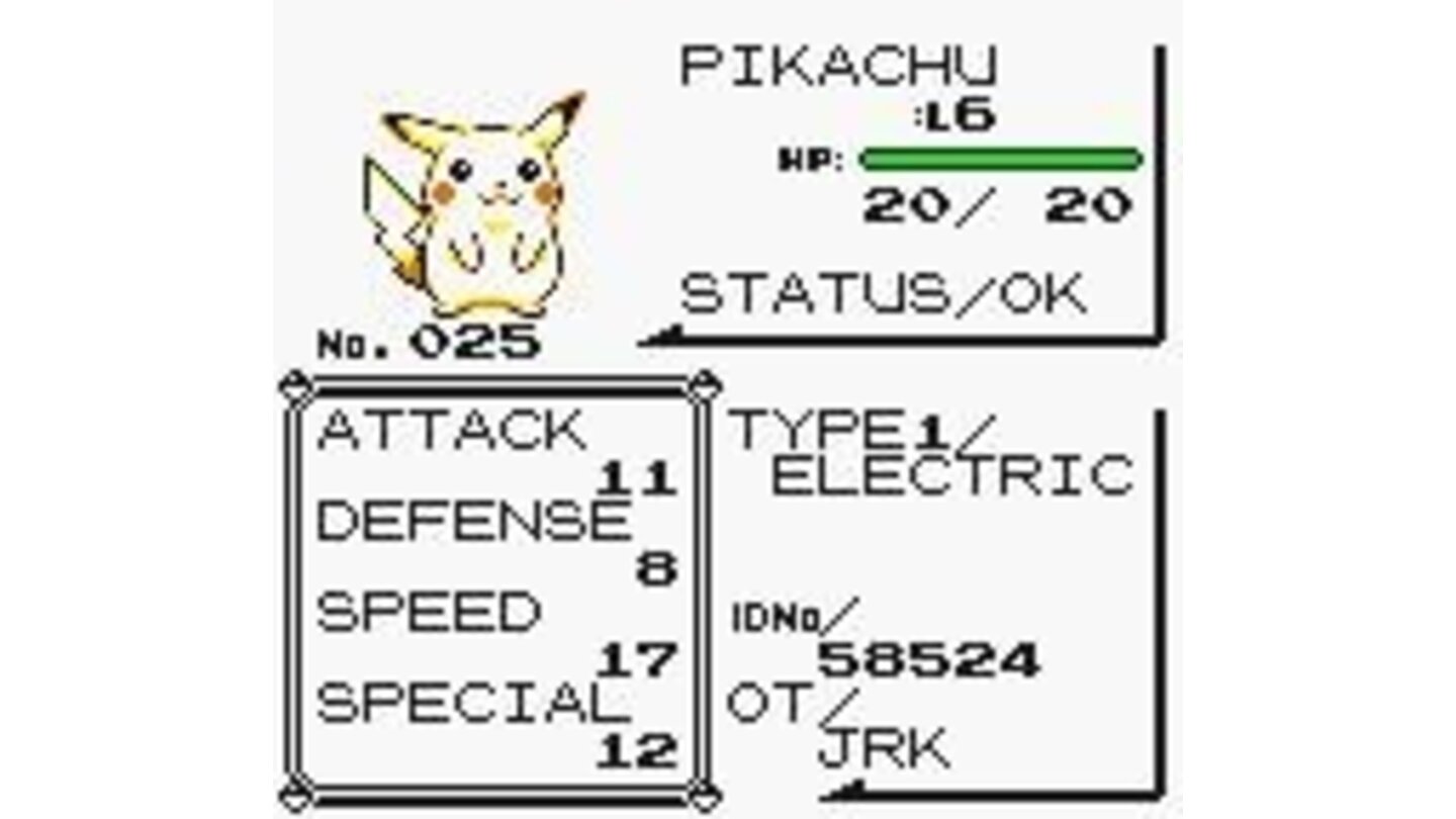 Pikachu status (on a GBC)