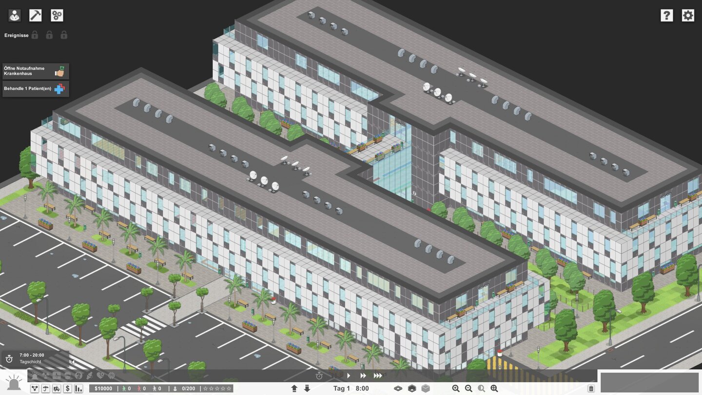 Project HospitalEin voll ausgebautes Krankenhaus besteht aus mehreren Stockwerken und acht Abteilungen.