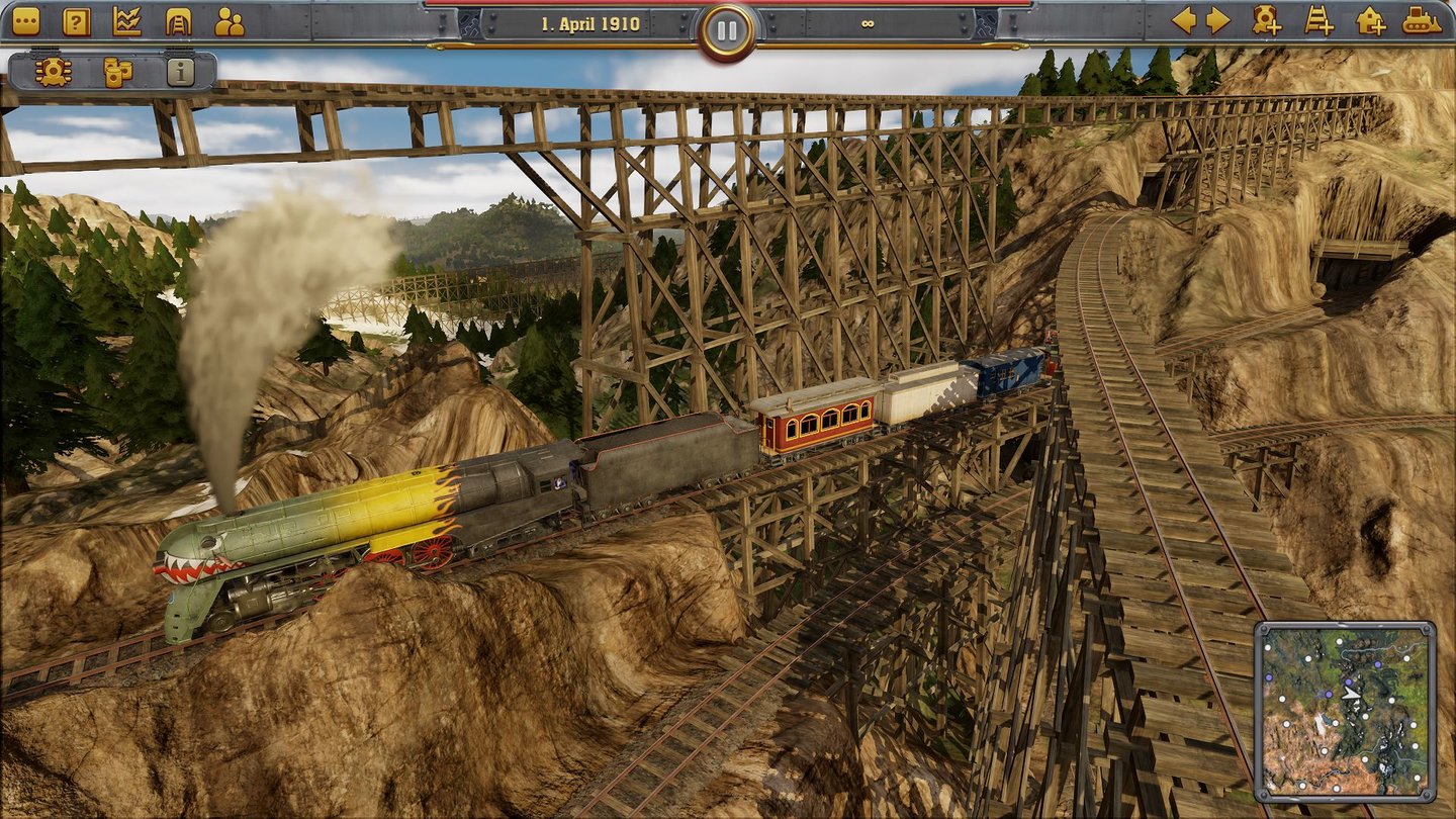 Railway EmpireIm Modellbaumodus sind sogar solche Konstruktionen möglich: Gleise auf vier Ebenen übereinander!