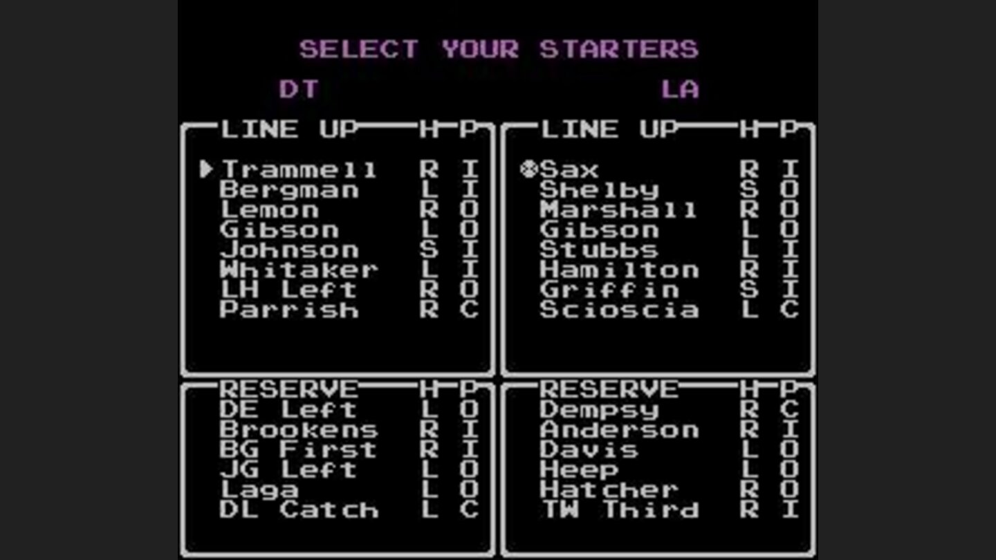 Choosing lineups - notice that retired players names are not used