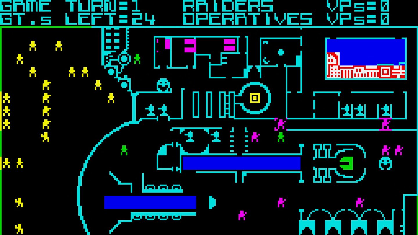 Rebelstar Raiders (1984)Die erste Squad-Taktik-Fingerübung von X-COM-Erfinder Julian Gollop hat noch keinen Computergegner. In drei Szenarien dirigieren zwei Spieler Dutzende von Einheiten über die Karte.