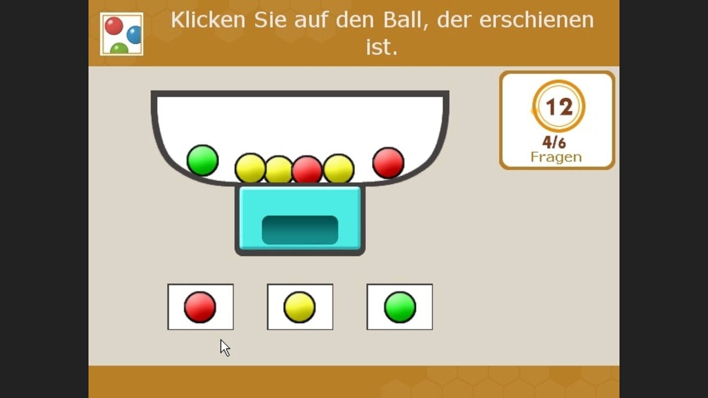 Rein und raus: Welche Farbe hat der Ball, der aus der Schüssel gefallen ist?
