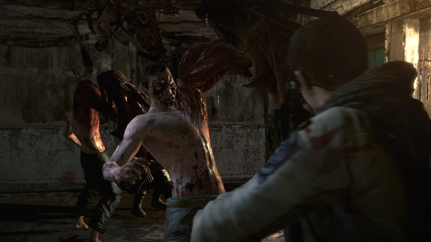 Resident Evil 6Viele Feinde erfordern eine spezielle Taktik - den Mutanten mit den muskulösen Tentakelarmen sollten wir besser auf Distanz halten.