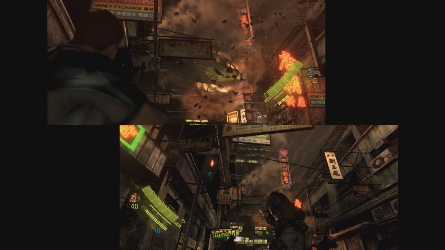 Resident Evil 6Wer den Koop-Modus nicht online spielen möchte, sollte wegen des Splitscreens einen großen Fernseher besitzen.
