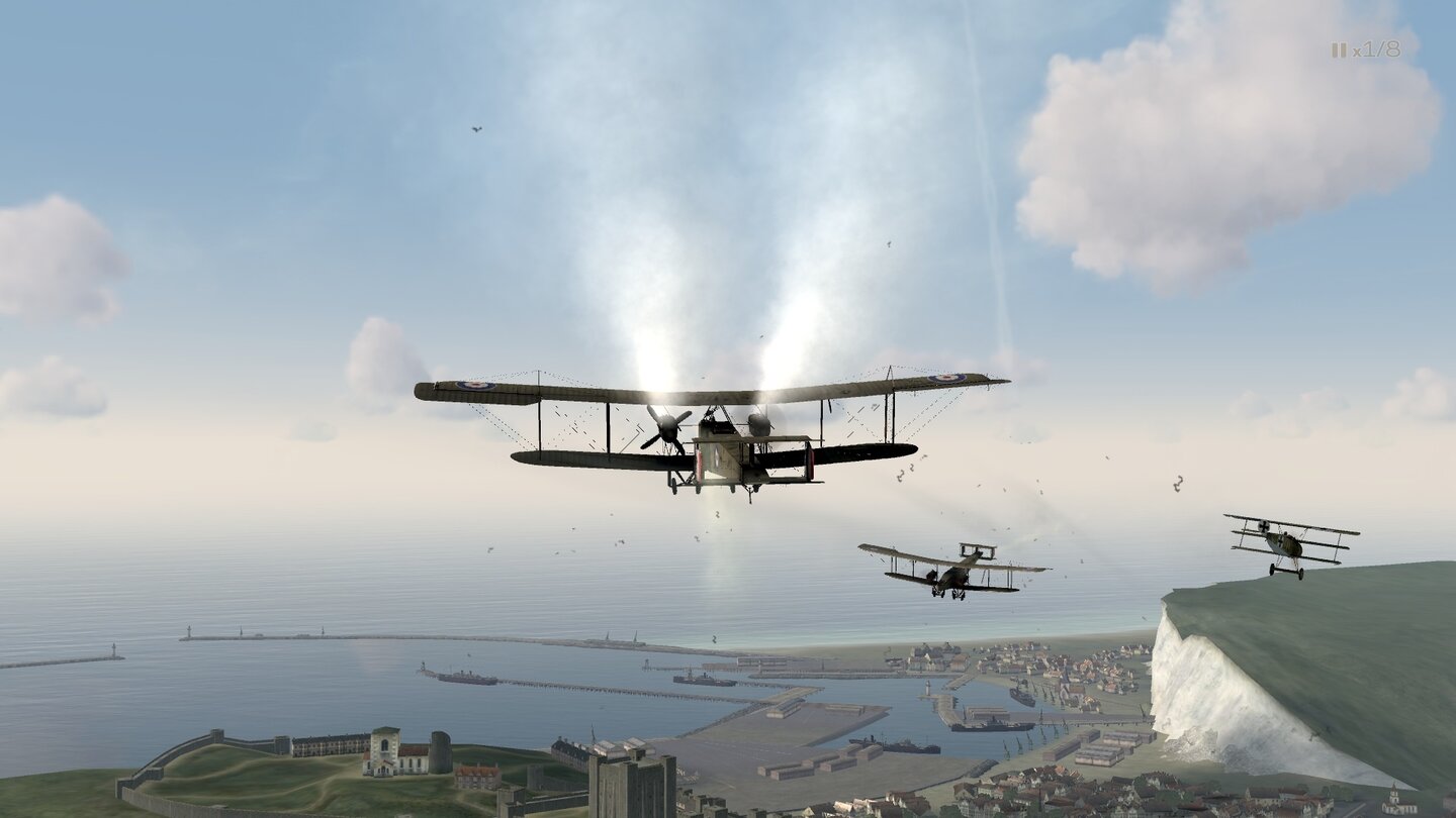 Rise of Flight: Channel Battles EditionDer zusammengeschossene Handley-Bomber verliert Teile, ...