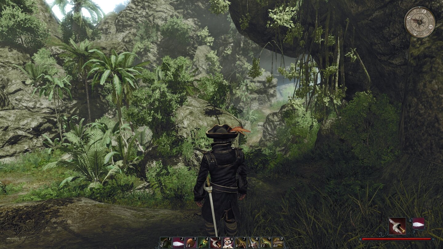 Risen 2: Dark WatersObwohl wir auf fast alles Inseln im Dschungel unterwegs sind, sieht der Urwald nie generisch aus.