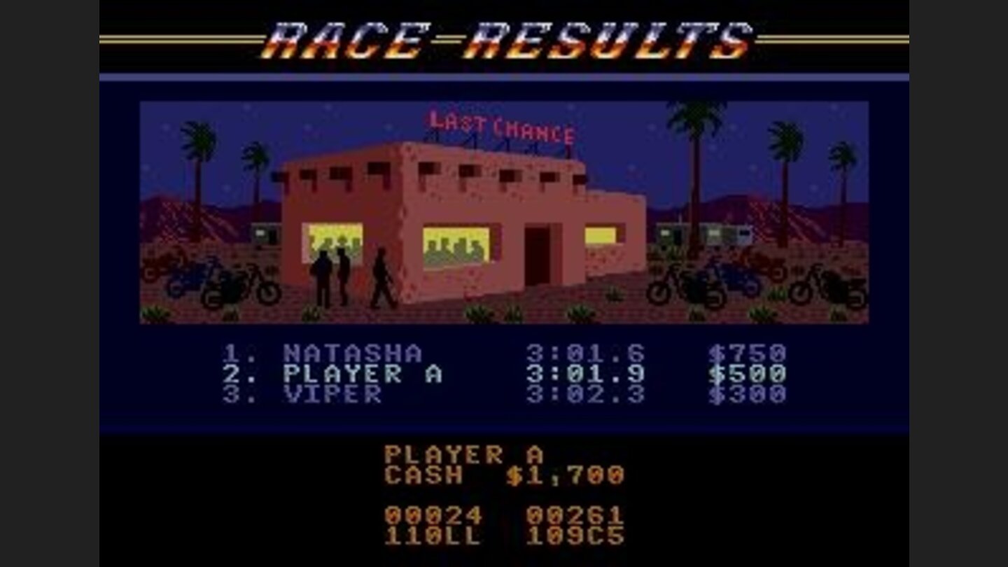 Race results. A second place earns you $500