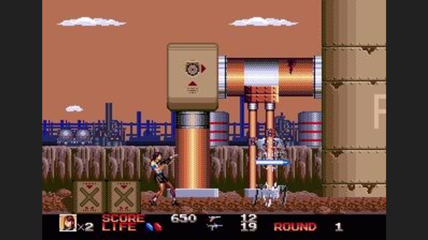 Ellen, the hidden character, firing a laser beam.